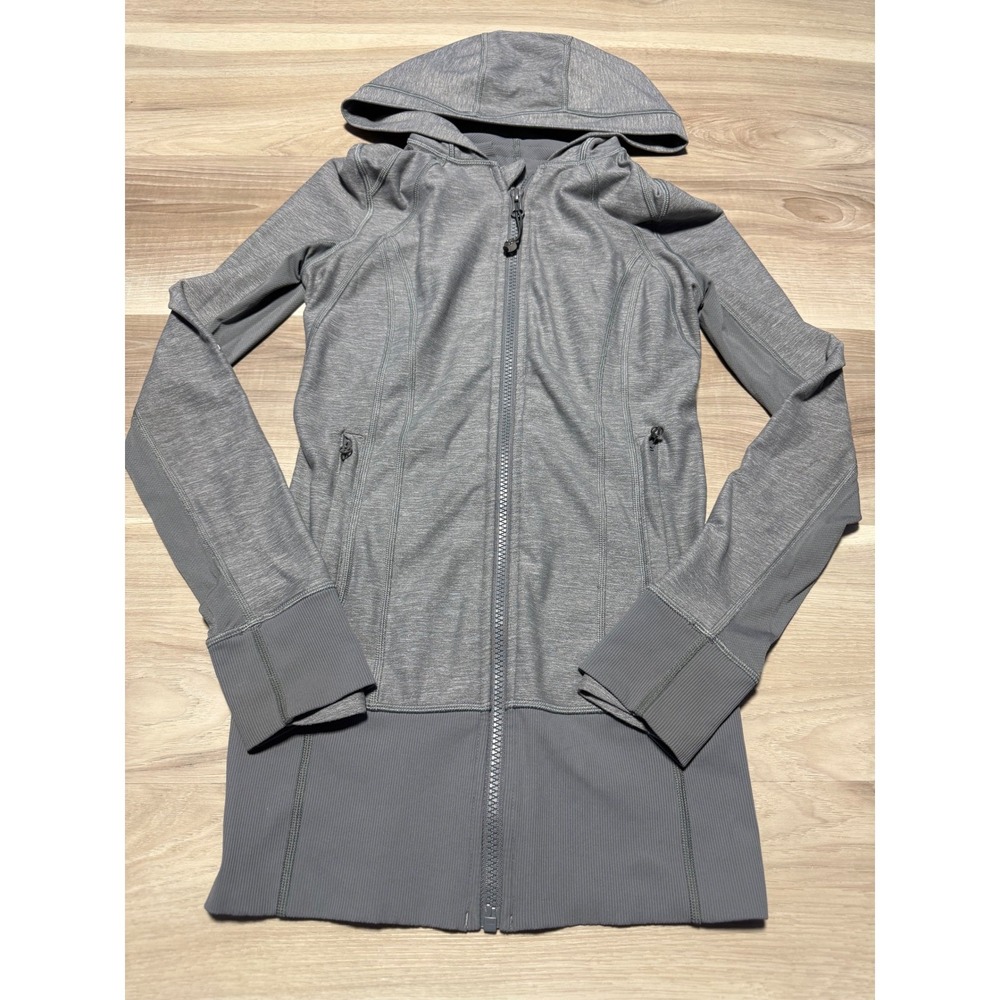 Lululemon Full Zip Hoodie Womens 4 Gray Heathered Ribbed Athletic Jacket Yoga